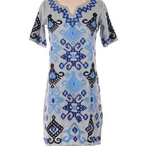Rose And Rose Blue Pinstripe Bohemian Vibe Smock Dress XS